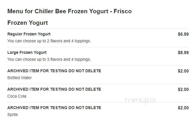 Chiller Bee Frozen Yogurt - Frisco, TX menu_pic