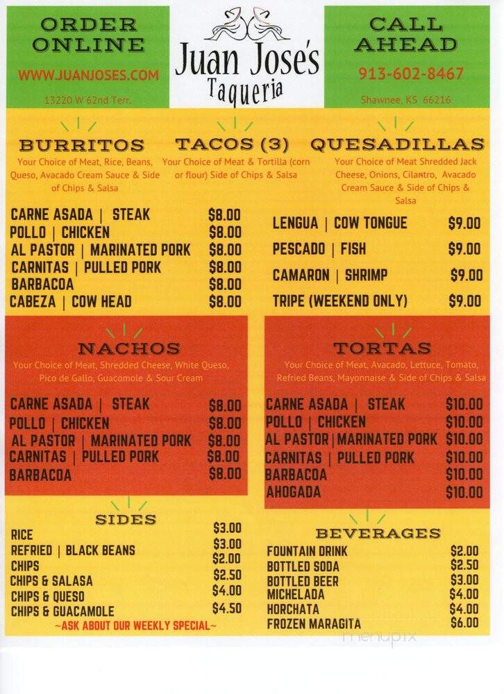 Juan Jose's Taqueria - Shawnee, KS menu_pic