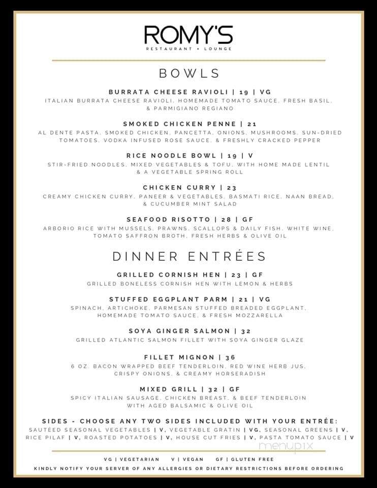 Romy's Restaurant & Lounge - Aurora, ON menu_pic