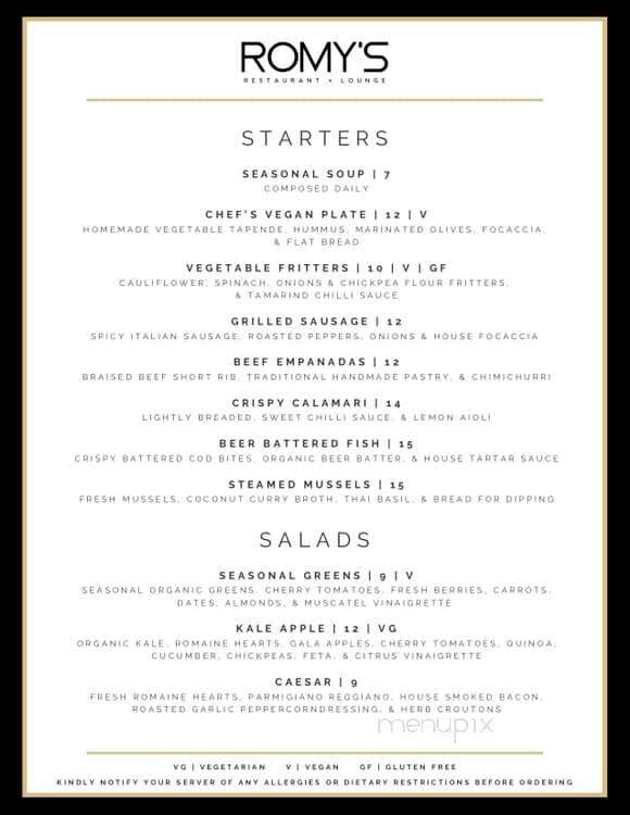 Romy's Restaurant & Lounge - Aurora, ON menu_pic