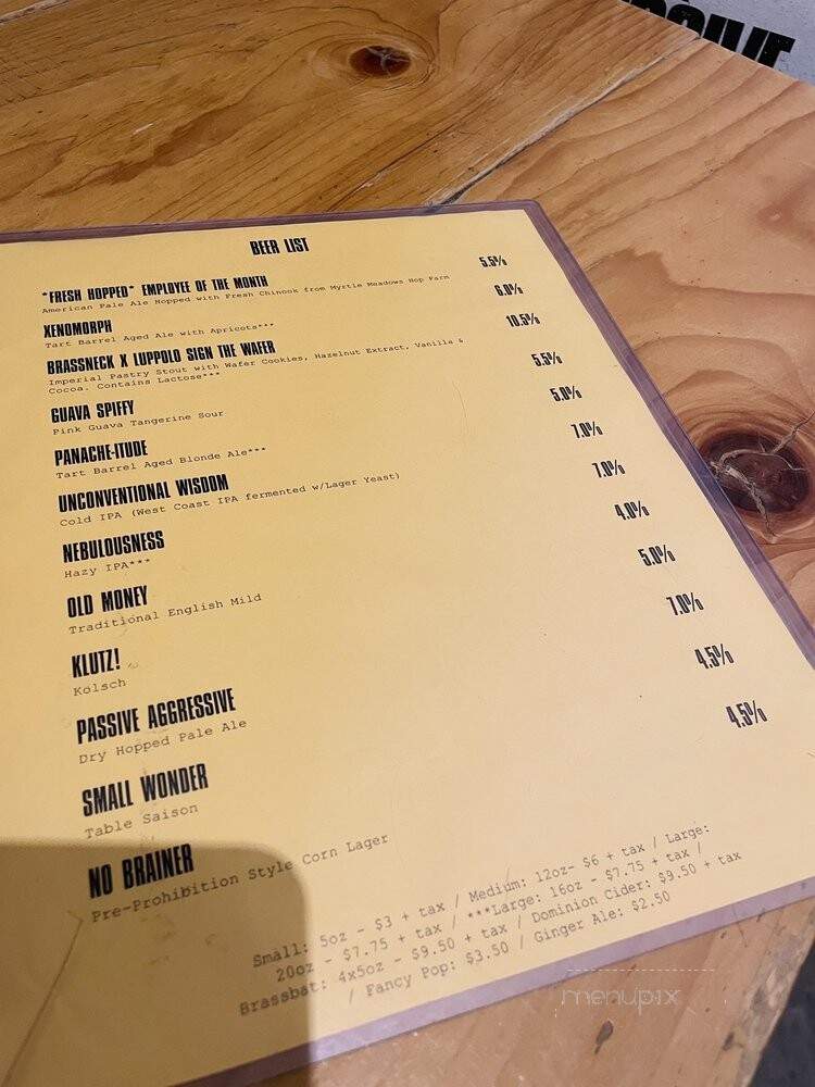 Brassneck Brewery - Vancouver, BC menu_pic