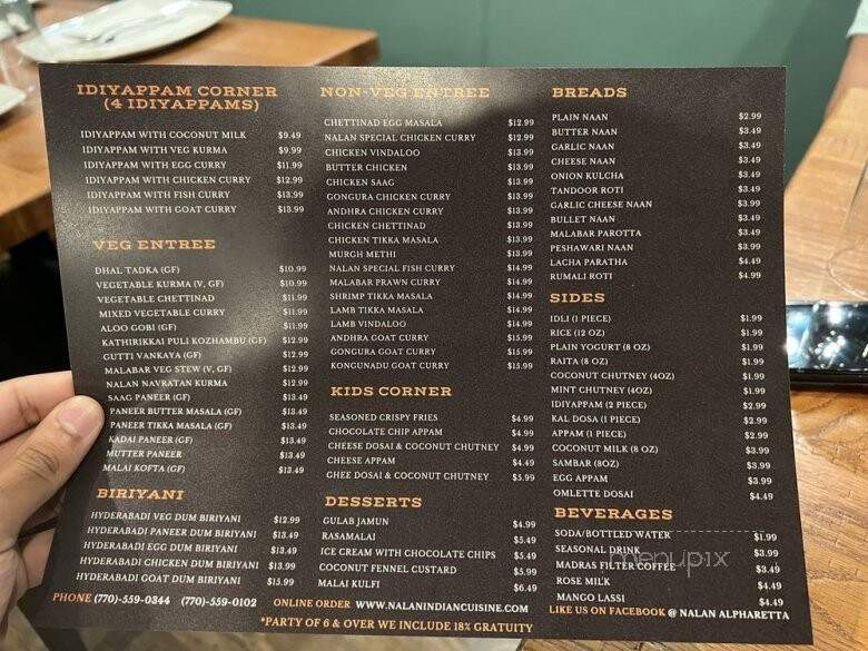 Nalan Indian Cuisine - Alpharetta, GA menu_pic