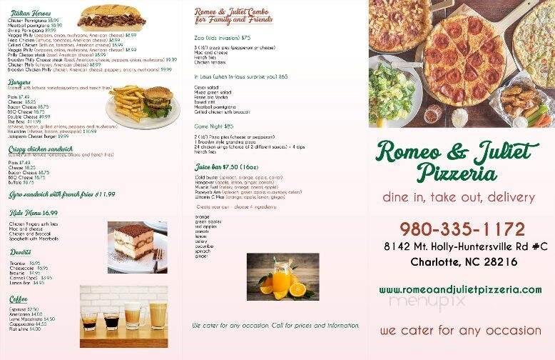 Romeo and Juliet Pizzeria - Charlotte, NC menu_pic