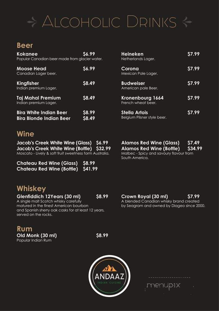 Andaaz - Jasper, AB menu_pic