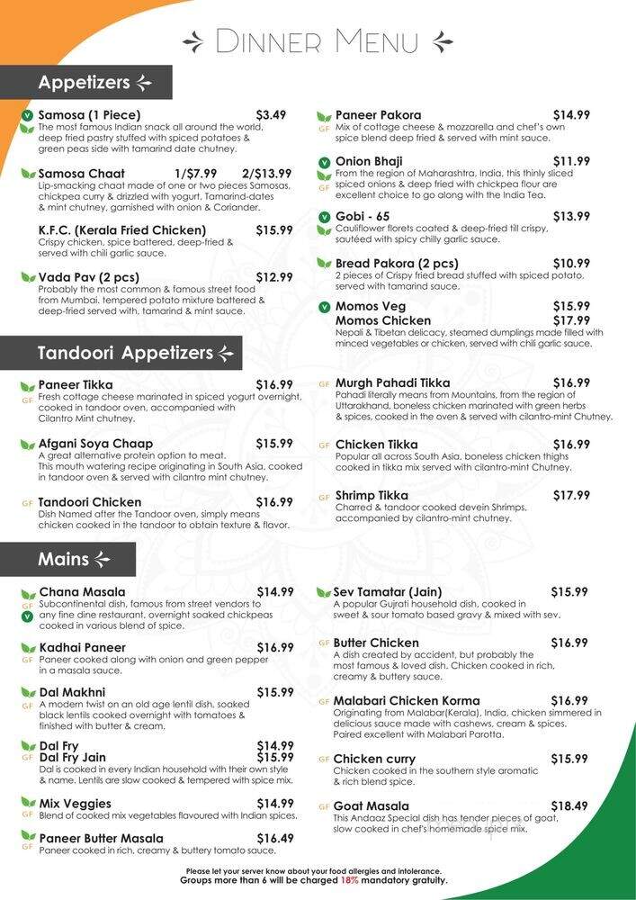 Andaaz - Jasper, AB menu_pic