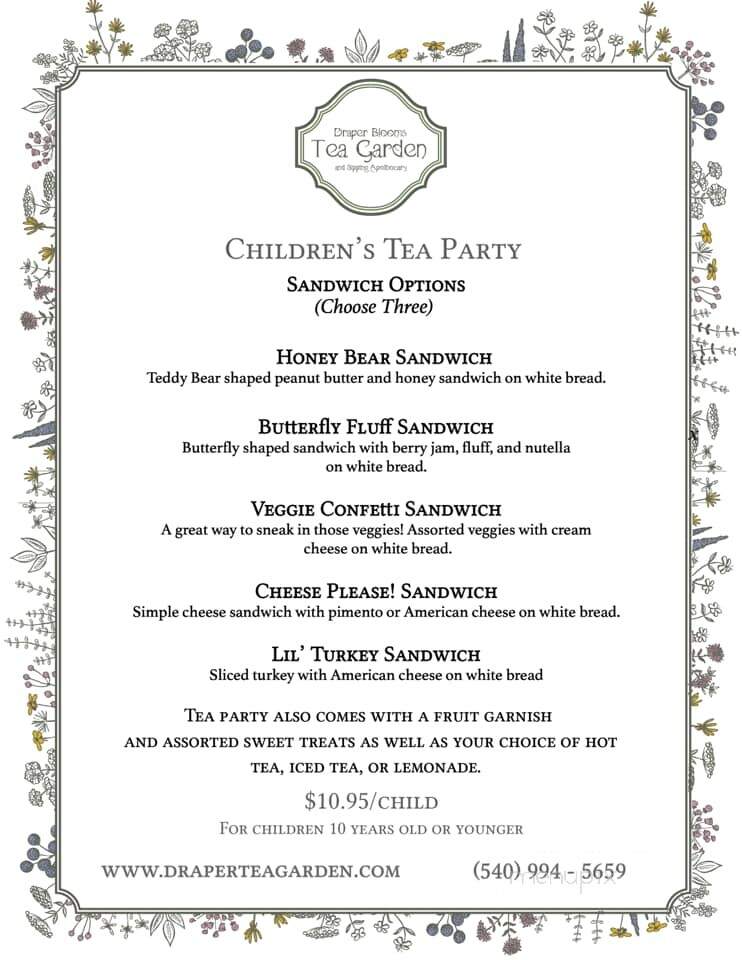 Draper Blooms Tea Garden - Draper, VA menu_pic