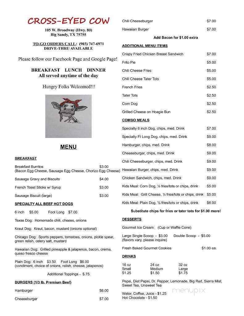 Cross-Eyed Cow - Big Sandy, TX menu_pic