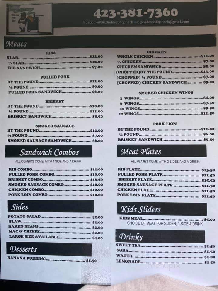 Big Daddy's BBQ Shack - Athens, TN menu_pic