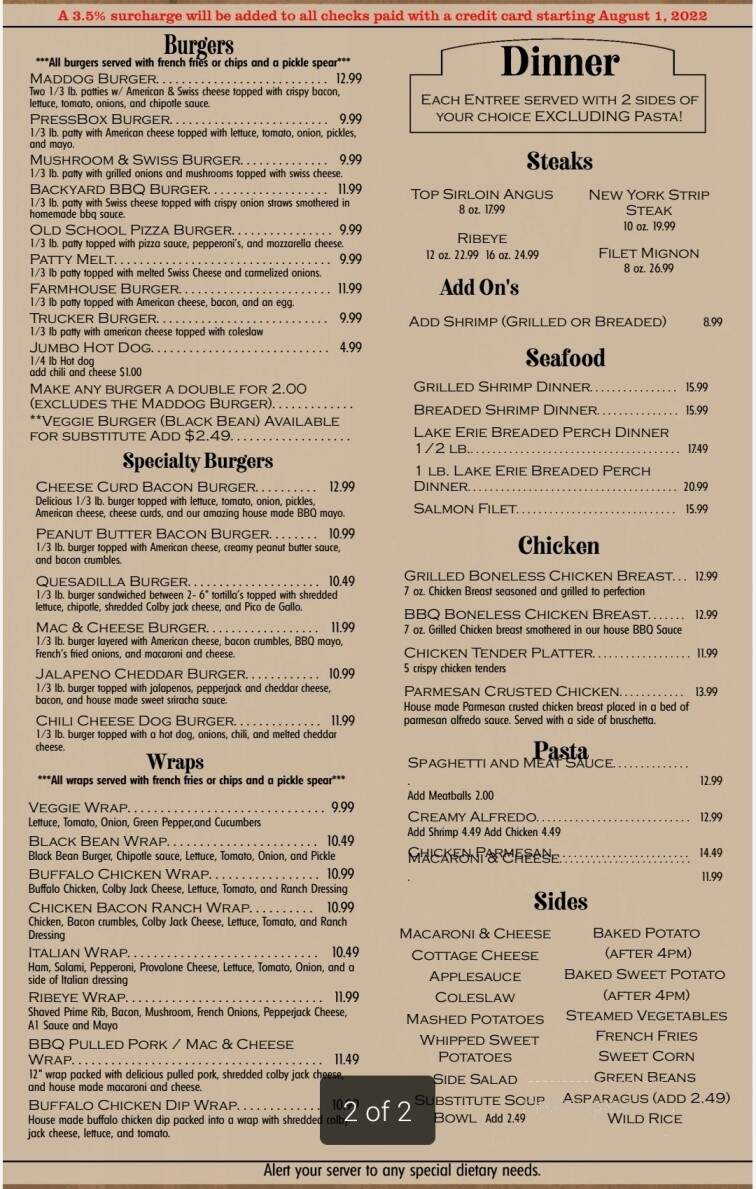 The Press Box - Norwalk, OH menu_pic