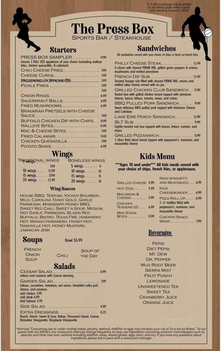 The Press Box - Norwalk, OH menu_pic
