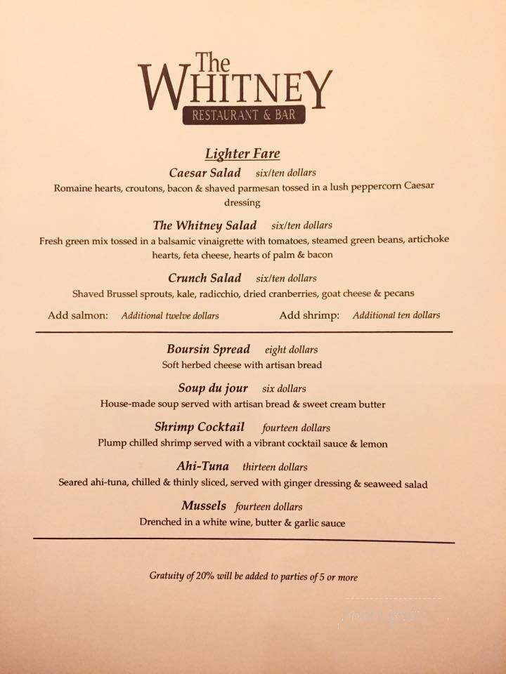 The Whitney Restaurant & Bar - Aiken, SC menu_pic