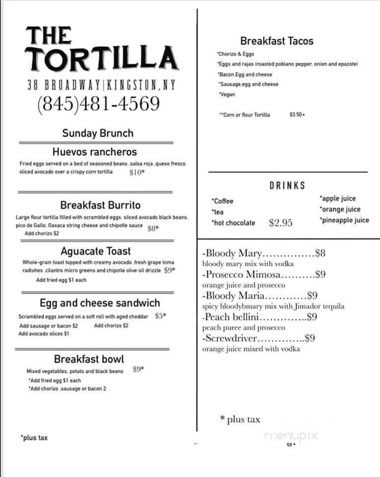 The Tortilla Taco Bar - Kingston, NY menu_pic