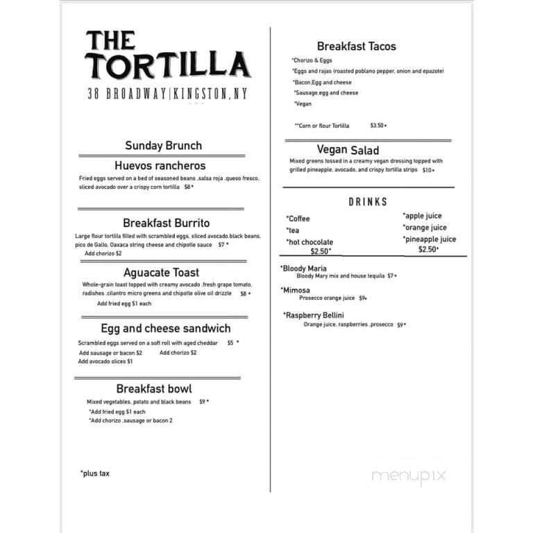 The Tortilla Taco Bar - Kingston, NY menu_pic