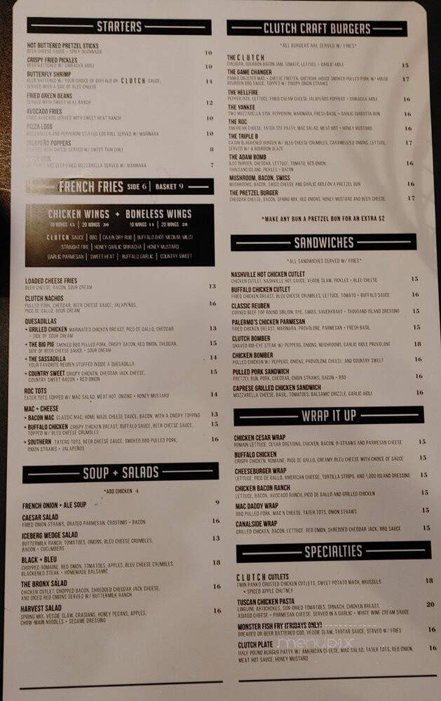 Clutch Kitchen & Sports Bar - Spencerport, NY menu_pic