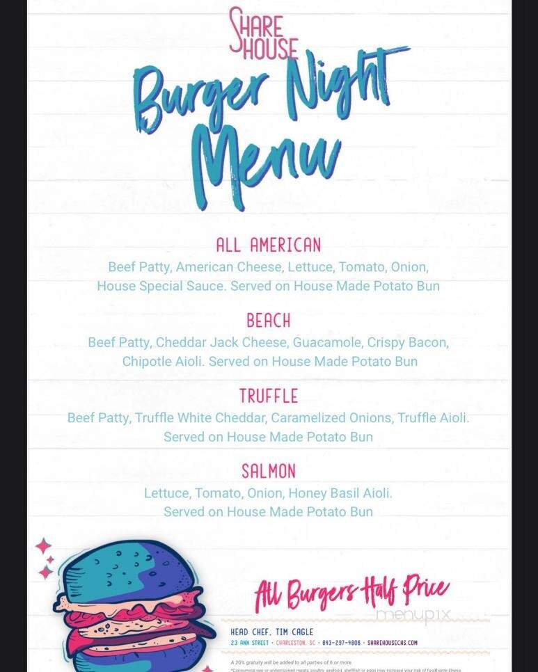 Share House - Charleston, SC menu_pic