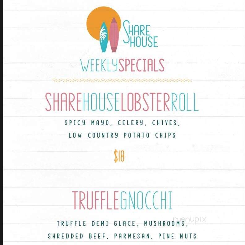 Share House - Charleston, SC menu_pic