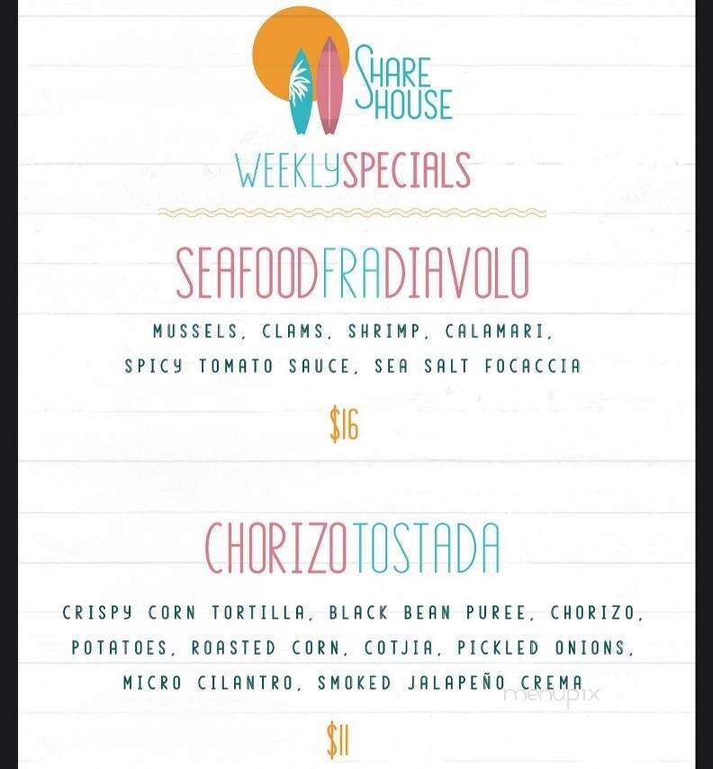 Share House - Charleston, SC menu_pic