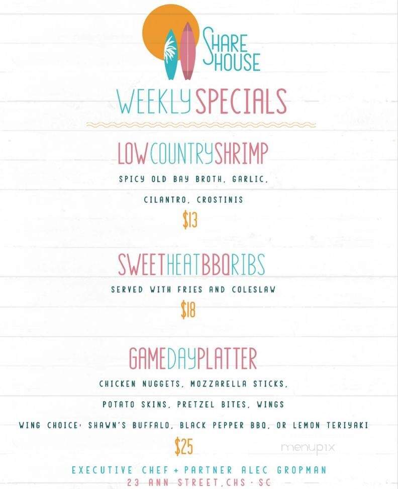 Share House - Charleston, SC menu_pic