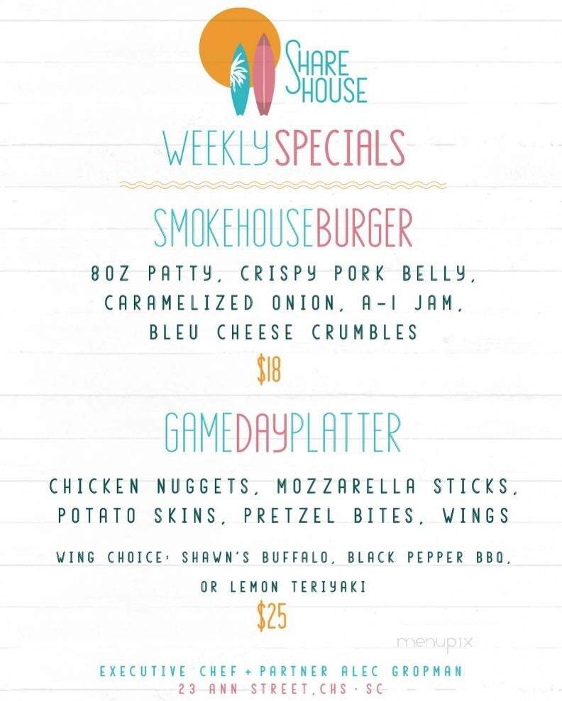 Share House - Charleston, SC menu_pic