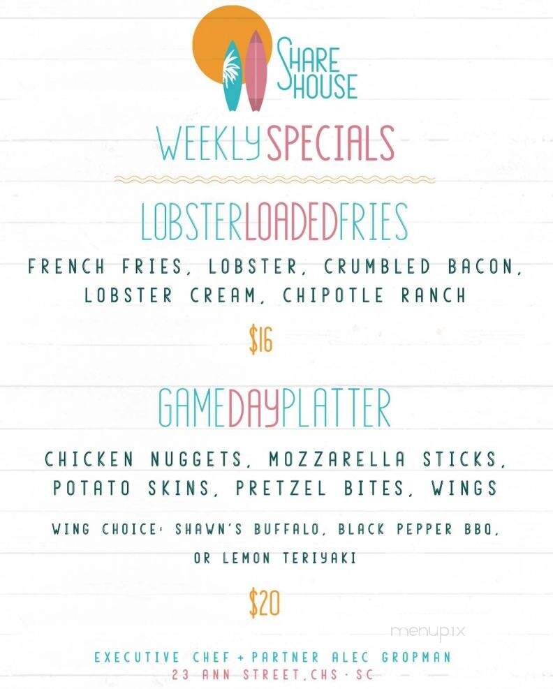 Share House - Charleston, SC menu_pic