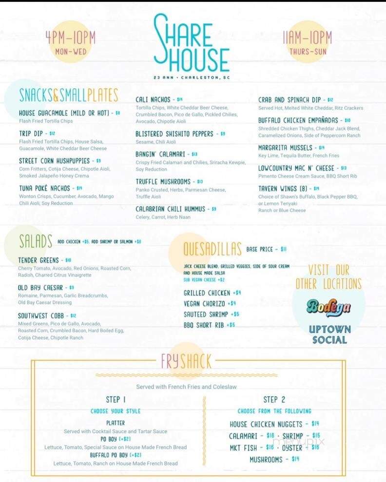 Share House - Charleston, SC menu_pic