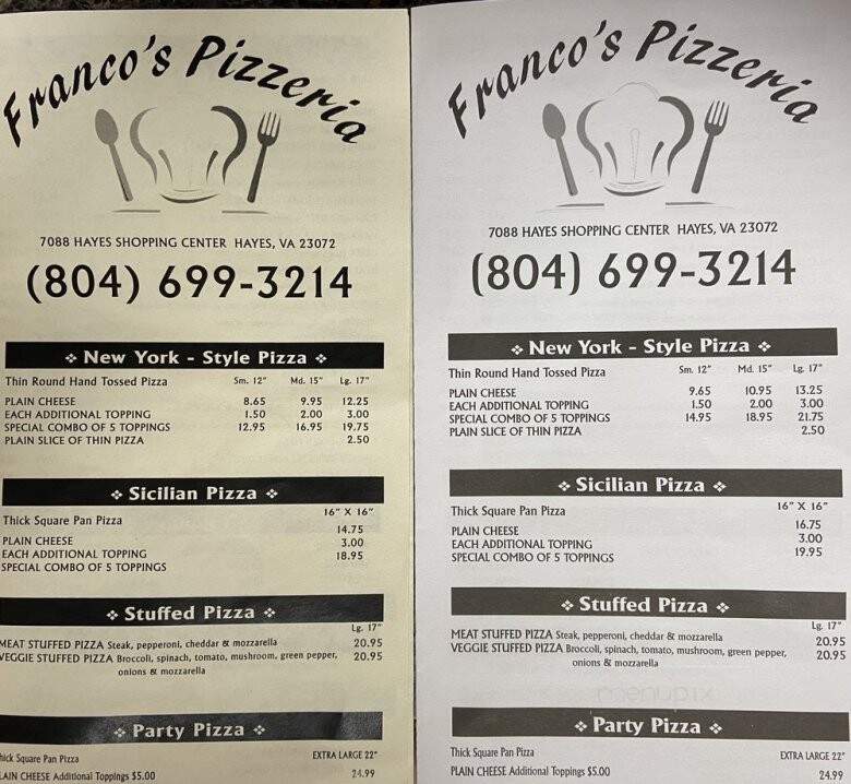 Francos Pizza - Hayes, VA menu_pic