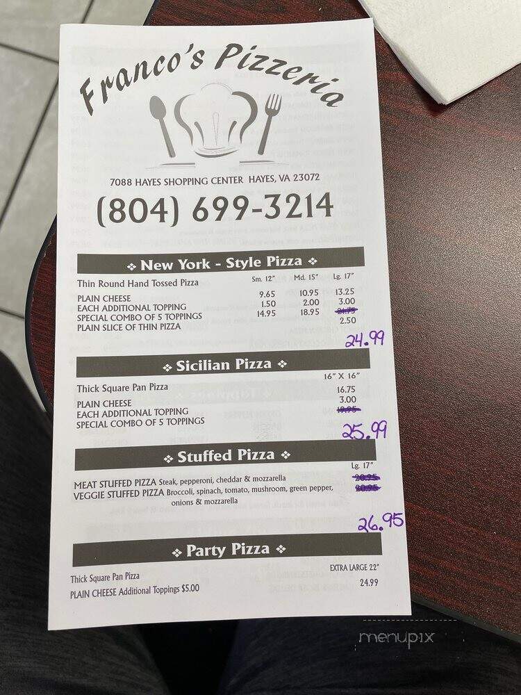 Francos Pizza - Hayes, VA menu_pic