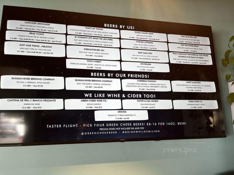 Green Cheek Beer Company - Huntington Beach, CA menu_pic