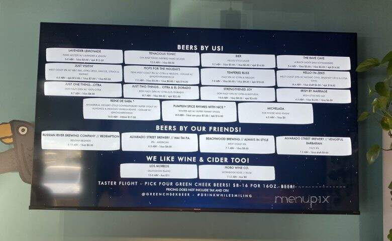 Green Cheek Beer Company - Huntington Beach, CA menu_pic