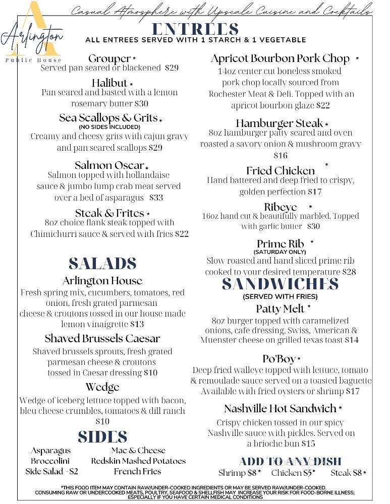 Arlington Public House - Rochester, IN menu_pic