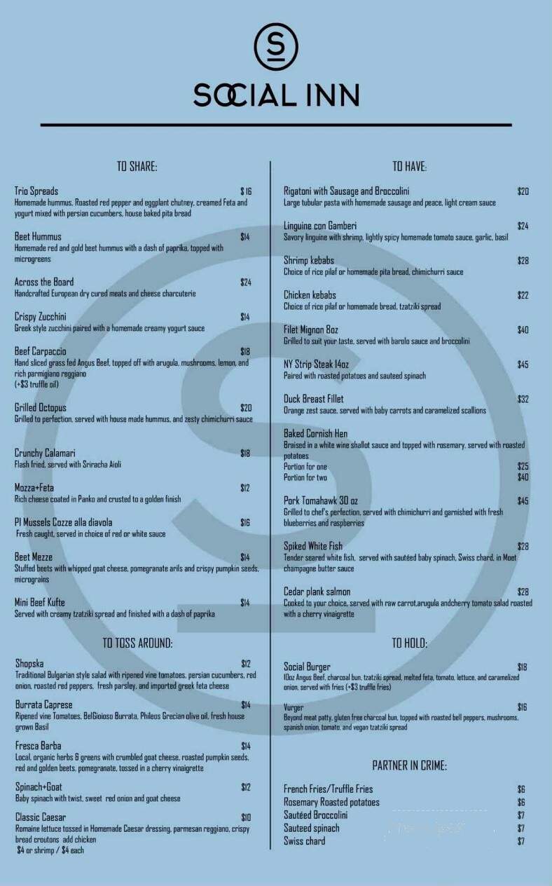 Social Inn - Glenview, IL menu_pic