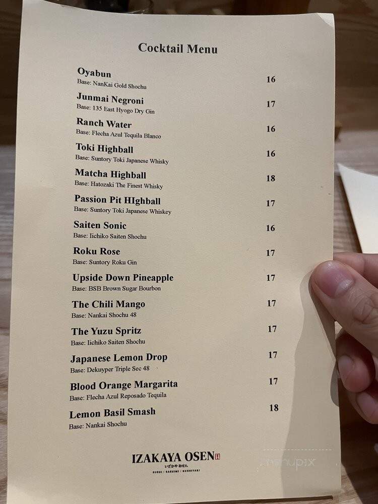 Izakaya Osen - Irvine, CA menu_pic