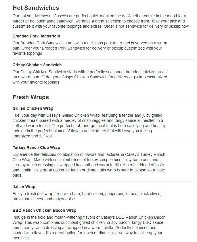 Casey's General Store - Linton, IN menu_pic