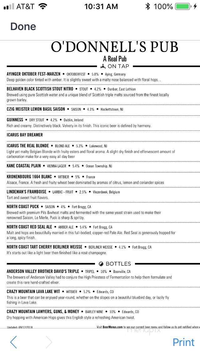 O'Donnell's Pub - Harrison, NJ menu_pic