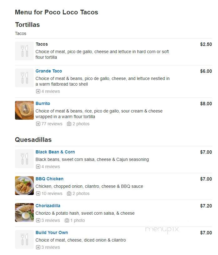 Poco Loco Tacos - Cranston, RI menu_pic