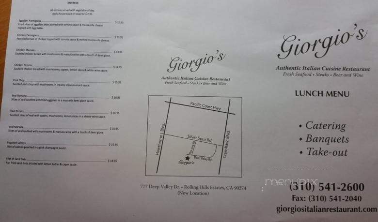 Giorgio's Restaurant - Rolling Hills Estates, CA menu_pic