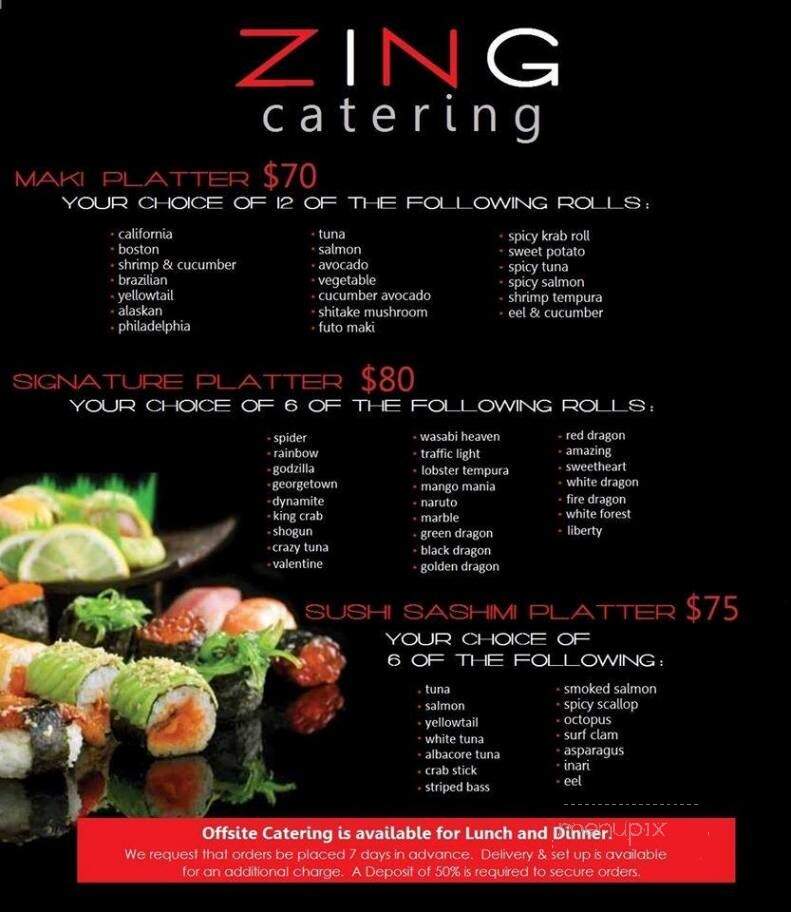 Zing - Sadsburyville, PA menu_pic