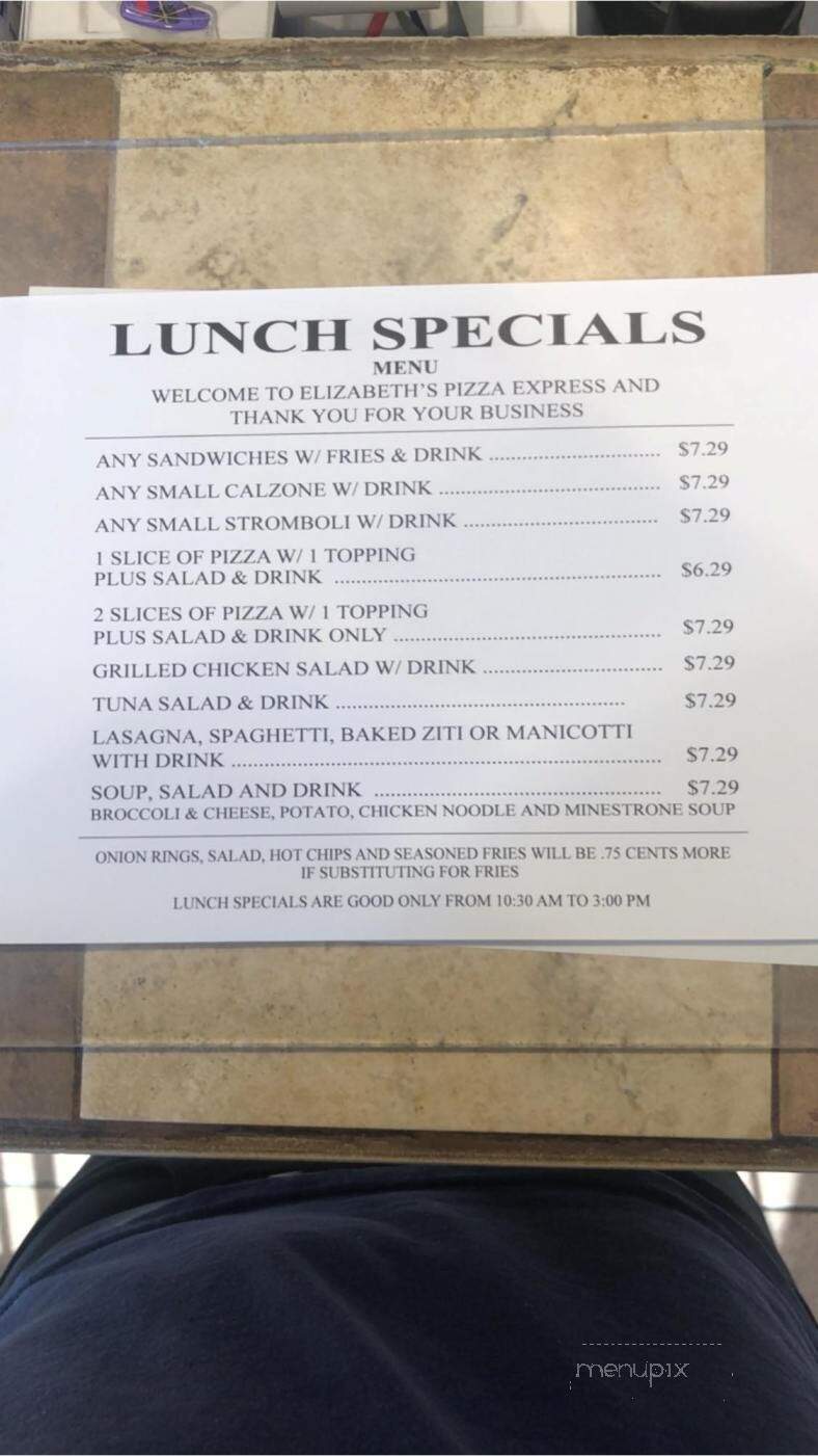 Elizabeth's Pizza Express - Denton, NC menu_pic