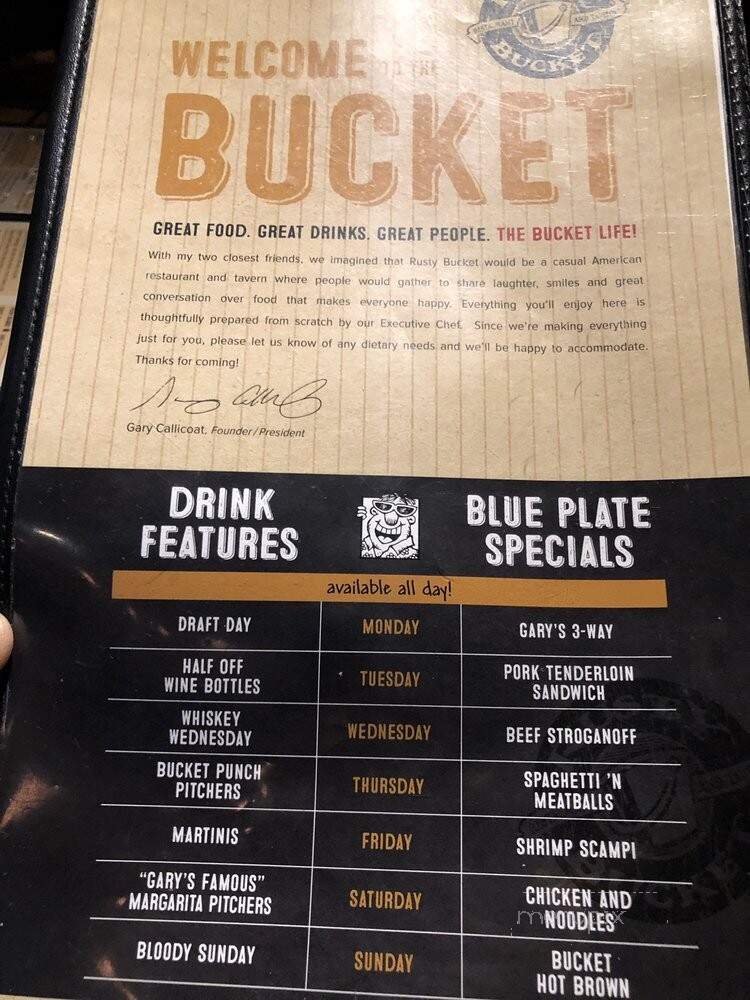 Rusty Bucket Restaurant and Tavern - Bingham Farms, MI menu_pic