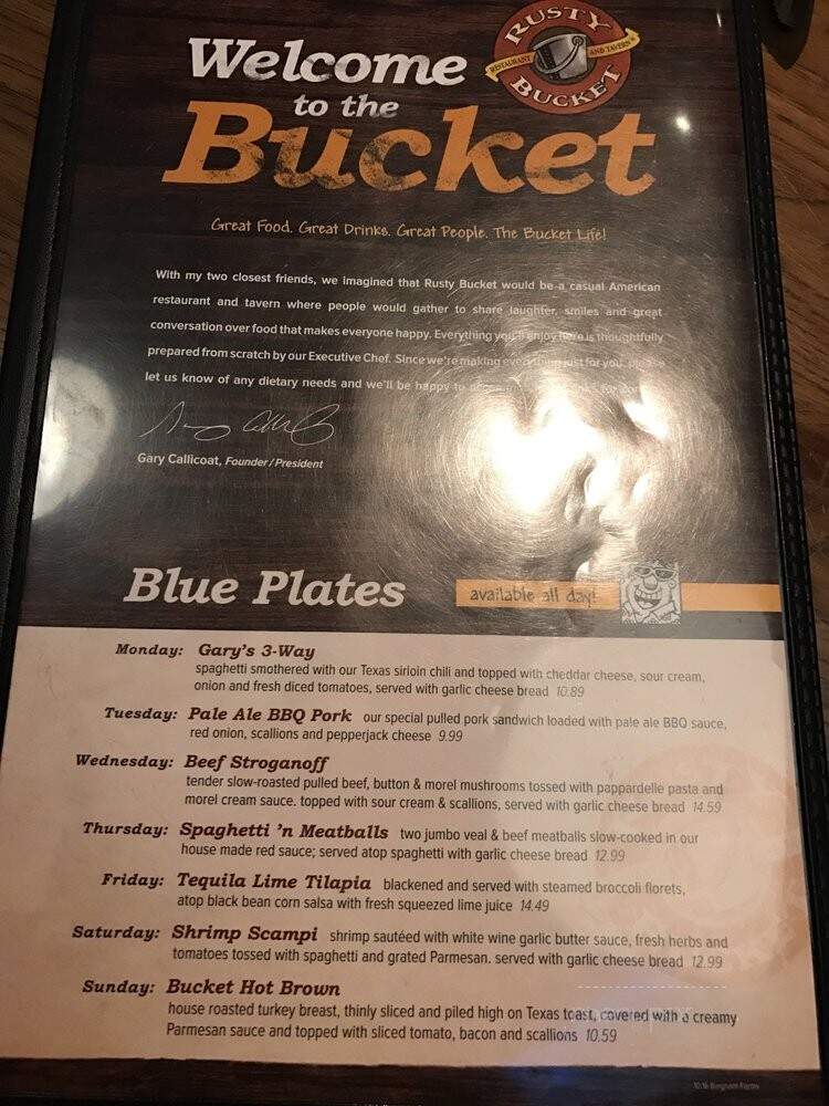Rusty Bucket Restaurant and Tavern - Bingham Farms, MI menu_pic