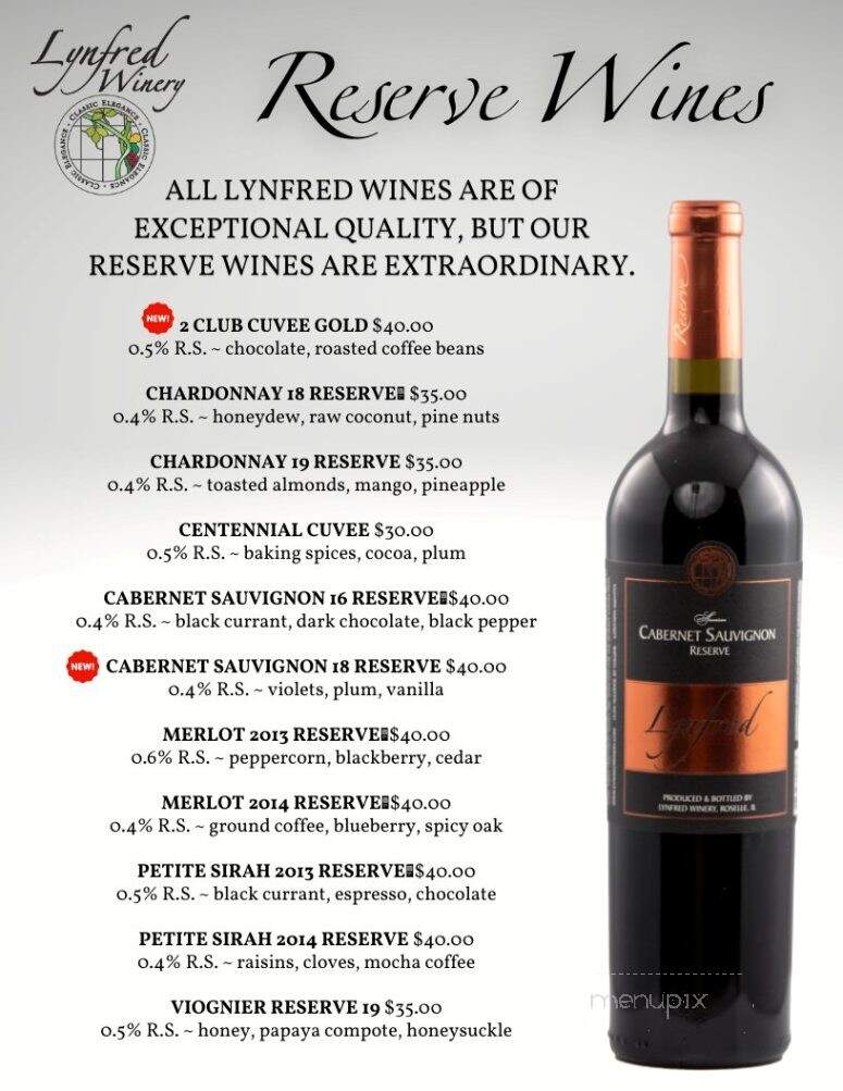 Lynfred Winery - Wheeling, IL menu_pic