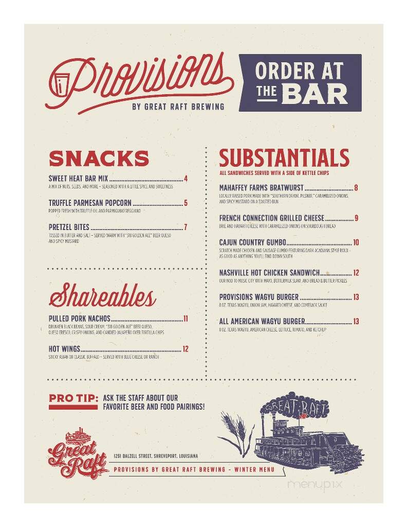 Great Raft Brewing - Shreveport, LA menu_pic