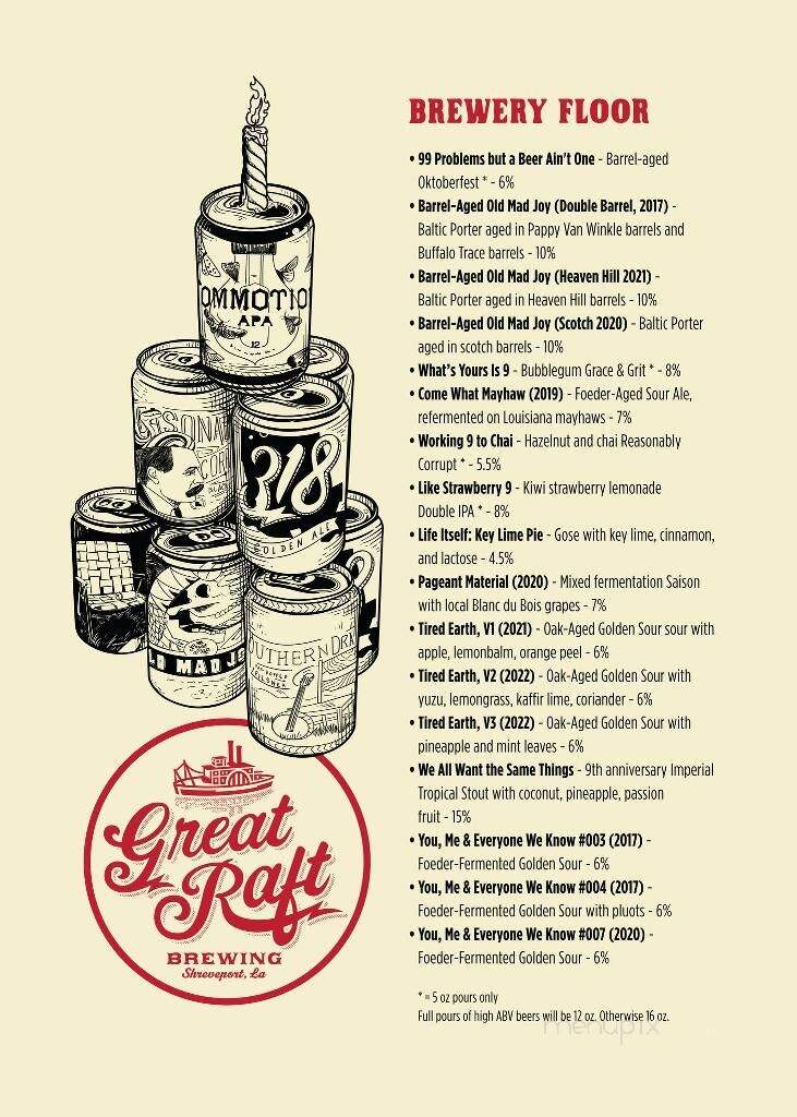 Great Raft Brewing - Shreveport, LA menu_pic