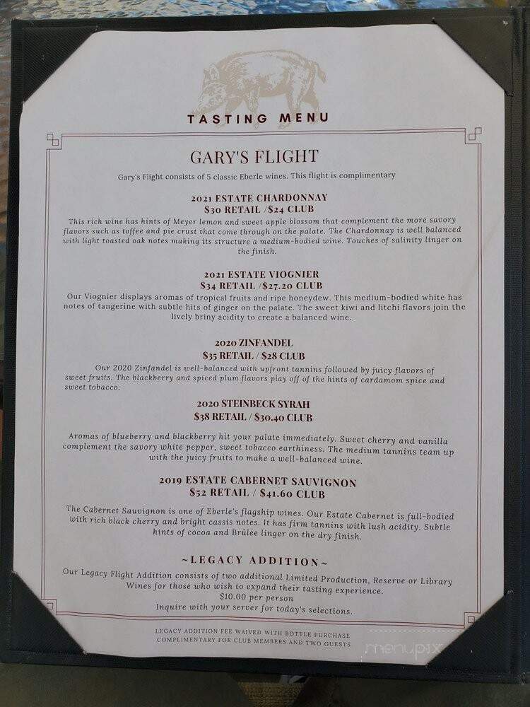 Eberle Winery - Paso Robles, CA menu_pic