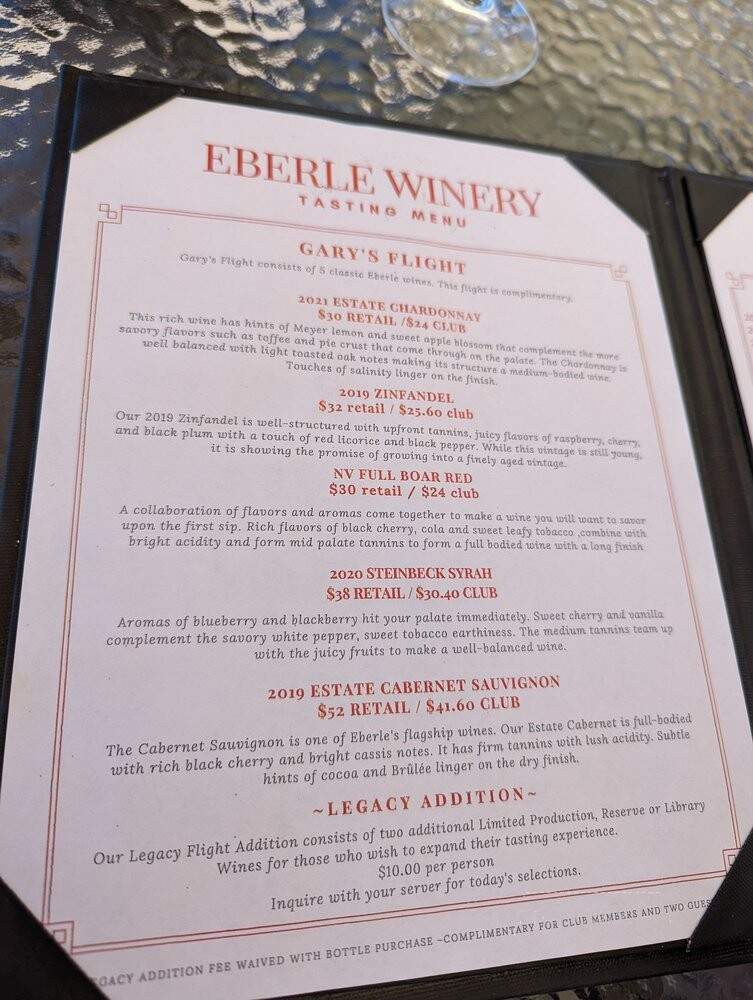Eberle Winery - Paso Robles, CA menu_pic