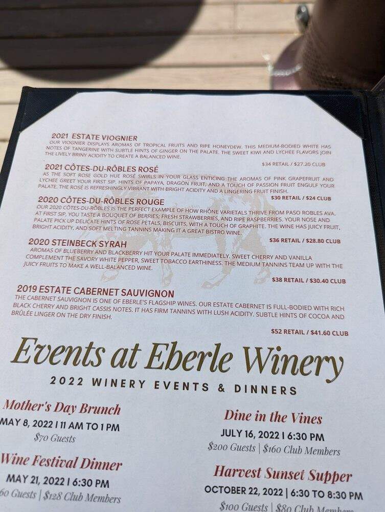 Eberle Winery - Paso Robles, CA menu_pic