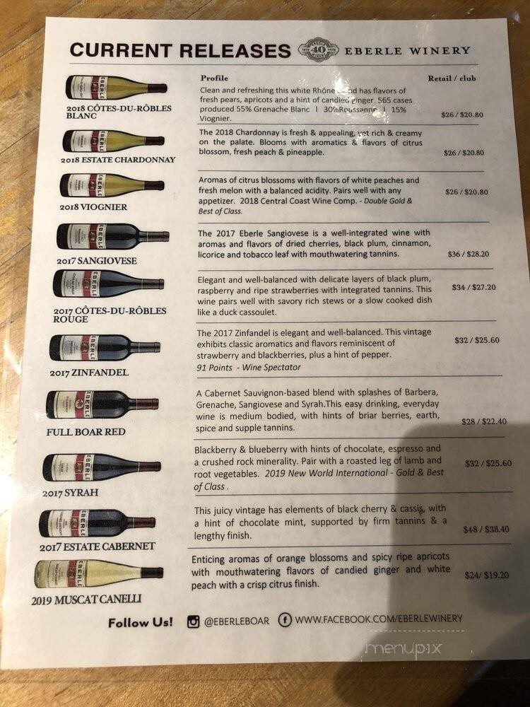 Eberle Winery - Paso Robles, CA menu_pic