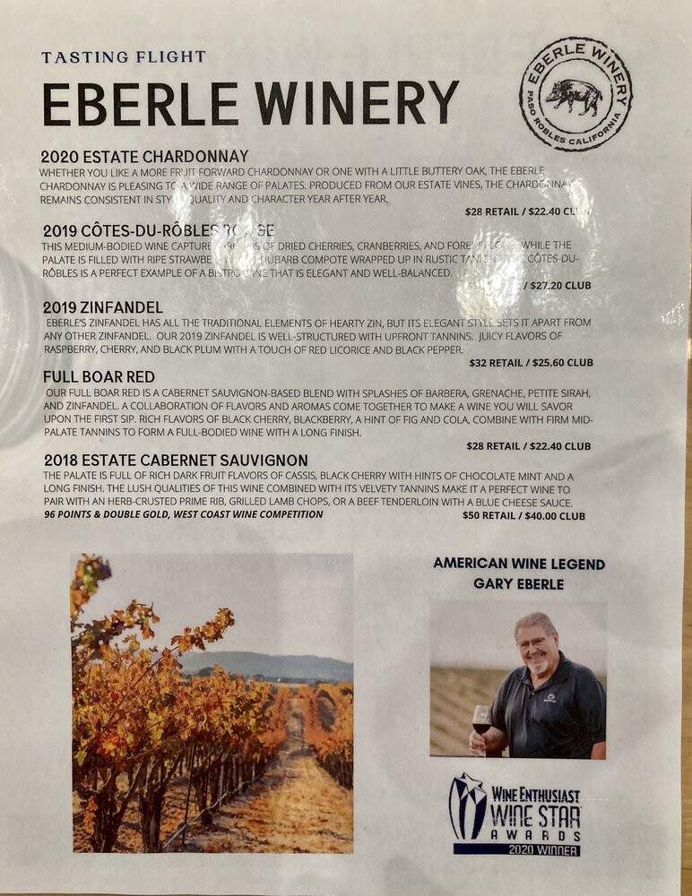 Eberle Winery - Paso Robles, CA menu_pic