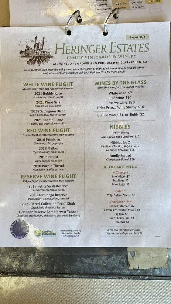 Heringer Estates - Clarksburg, CA menu_pic