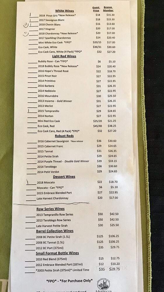 Heringer Estates - Clarksburg, CA menu_pic
